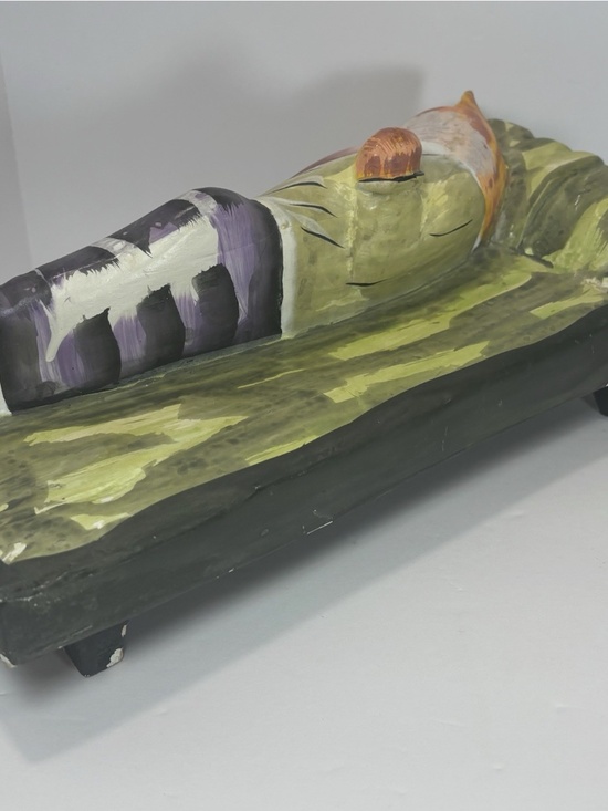 Set Of 2 Hand Carved Painted Wood Cats- Folk Art Whimsical Therapist Kitty Vtg - Picture 7 of 15